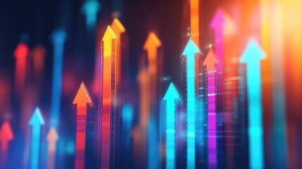 Fototapeta premium Vibrant business graphic with upward-pointing arrow charts reflecting strong success and growth metrics