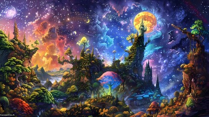 Obraz premium A dreamscape, mystical style, full color, vibrant color, intricate detail, Generative AI illustrations.