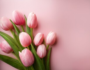 beautiful composition spring flowers bouquet of pink tulips flowers on pastel pink background valentine s day easter birthday happy women s day mother s day flat lay top view copy space