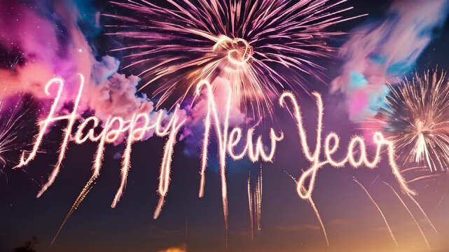 Happy New Year 2025 animation with vibrant fireworks in 4K video, perfect for festive celebrations and New Year's Eve events