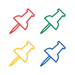 Power button icon (push pin). Pin information (thumbtack), task list pictogram. Stationery, office or information symbol. Announcement, plan or reminder attribute.