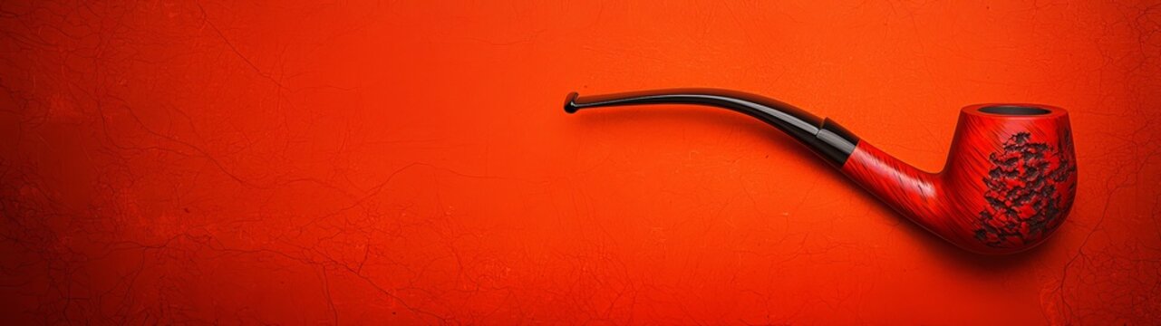 Red Wooden Smoking Pipe on Orange Cracked Background