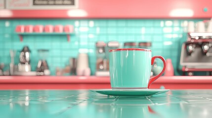 Retro Diner Coffee Mug on Teal Countertop