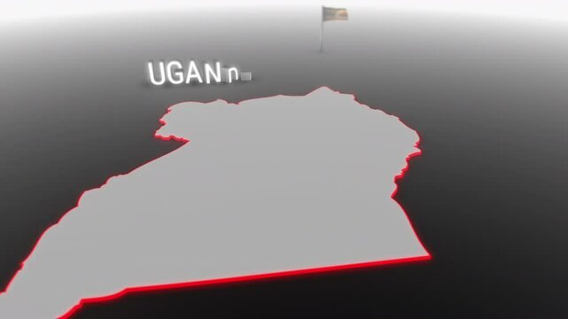 3d animated map of Uganda gets hit and fractured by the text &ldquo;Crisis&rdquo;