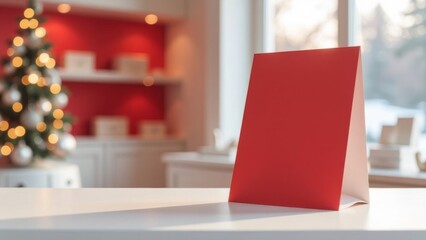 christmas mock up red sheet paper on background of shopping center, empty space on for text - retail shopping mall advertising holiday promotion, holiday template copy space, seasonal messages .