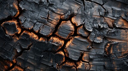 Close-up of Charred Wood with Deep Cracks