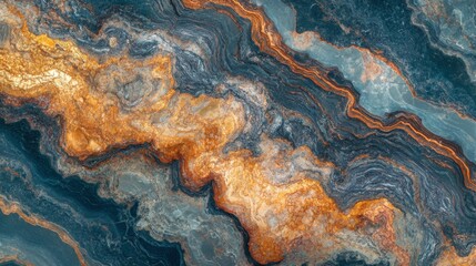 Fototapeta premium Abstract Swirls of Blue, Gold, and Brown in Stone