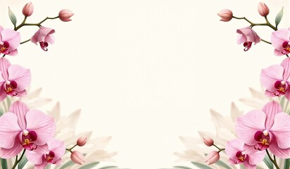 Fototapeta premium Pink Orchids Elegant Framing With Copy Space Against White Background