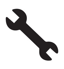 Black wrench icon, silhouette, simple design, minimalist, tool symbol, maintenance graphic, flat vector illustration,