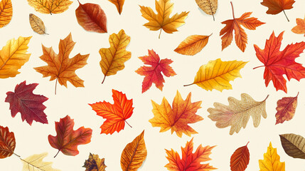Obraz premium Autumn Leaves Pattern Fall Foliage Seasonal Colors Thanksgiving Decoration Nature Back