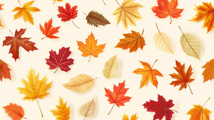 Fototapeta premium Autumn Leaves Pattern Fall Foliage Design Seasonal Background