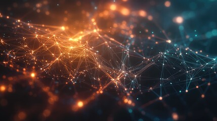 Complex abstract technology network with dynamic, glowing lines and nodes