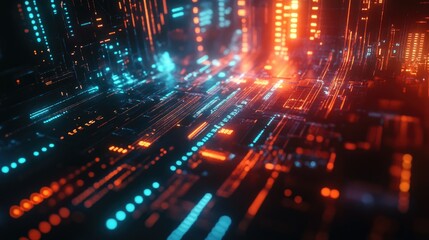 Complex futuristic digital connections with luminous accents and vibrant data flows
