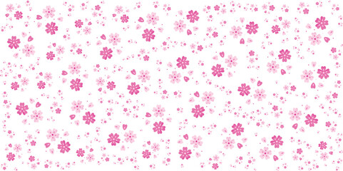 Seamless Floral Pattern with Pink Blossom Petals on White Background, Delicate Flower Petals Vector Design for Fabric, Wallpaper, and Stationery