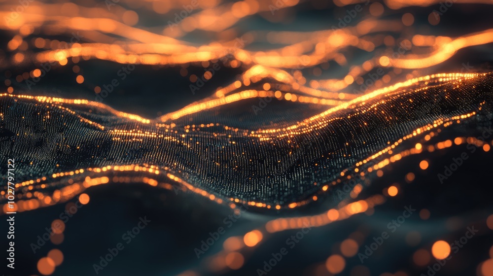Poster complex technology network with glowing lines and interconnected abstract data streams