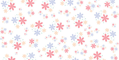 Seamless Floral Pattern with Pink Blossom Petals on White Background, Delicate Flower Petals Vector Design for Fabric, Wallpaper, and Stationery