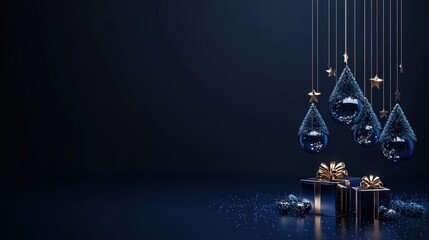 Christmas background with crystal balls christmas trees hanging inside them