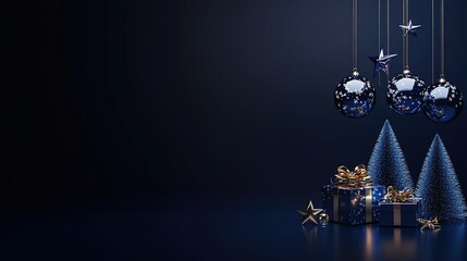 Christmas background with crystal balls christmas trees hanging inside them