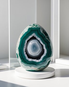 Thunder Egg Agate Geode featuring Grey Agate Orb and Green Rhyolite Matrix.
