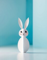 Obraz premium Paper Cutout Bunny Rabbit on Blue Background.