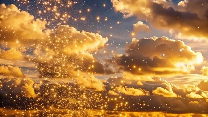 Obraz premium Golden Sky with Scattered Light Specks and Clouds