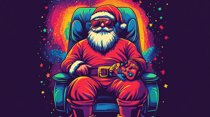 Santa Claus Gaming Christmas Holiday Digital Art Illustration