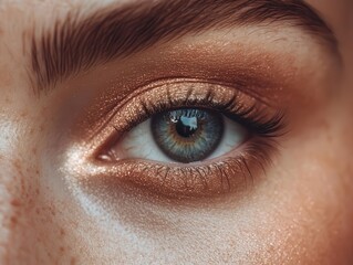 Obraz premium a striking close-up of a beautiful female eye showcases exquisite natural makeup, the intricate detail capturing the light and enhancing her features with elegance and allure