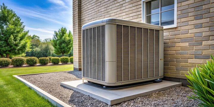 Exterior view of HVAC air conditioning condensing unit of a house