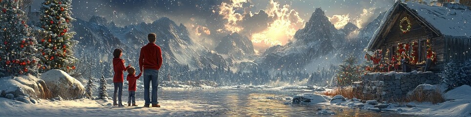 Family Enjoying Stories in a Winter Wonderland Scene