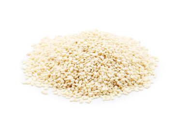 Heap of sesame seeds isolated on white background