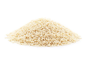 Heap of sesame seeds isolated on white background