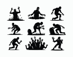 A Collection of Haunting Zombie Shapes Silhouette Vector