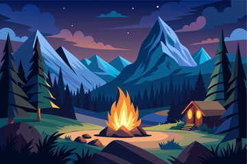 A sense of peace and serenity surrounding a small fire in a remote mountain location