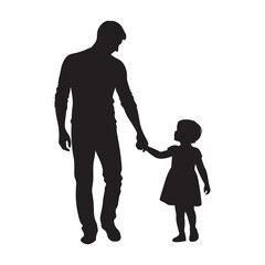 Parents and baby holding hands silhouette vector art illustration design black color white background