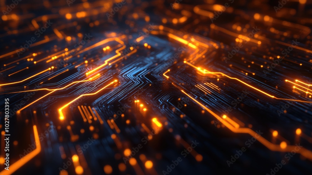 Poster dynamic abstract technology connections with glowing circuits and vibrant data streams