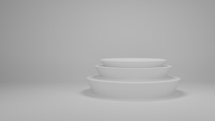 Minimalist white podium with circular and overlapping design. Perfect for displaying beauty products, cosmetics and accessories, creating a clean and elegant look.