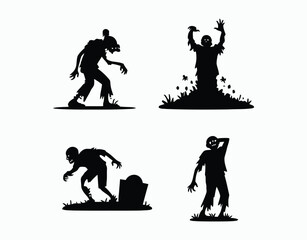 Dramatic Zombie Figures Silhouette EPS Vector Template Illustration