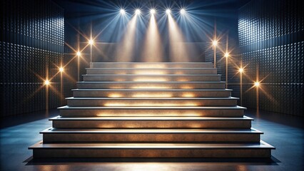 Extreme close-up of stair on spotlight stage with backlight