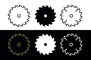 Circular saw blade icon. Construction, sawmill symbol. Power tool for cutting wood. Flat metal disc with teeth.
