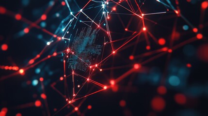 Futuristic digital web with interconnected glowing lines and abstract technology elements