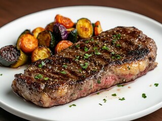 grilled beef steak with vegetables