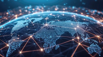 Global network background, Communication technology for internet business. Global world network and telecommunication on earth cryptocurrency
