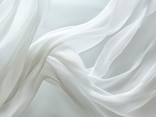 Obraz premium flowing white fabric cloth gracefully waving in the air, set against a neutral background, creating an abstract and soft visual effect that evokes elegance and fluidity