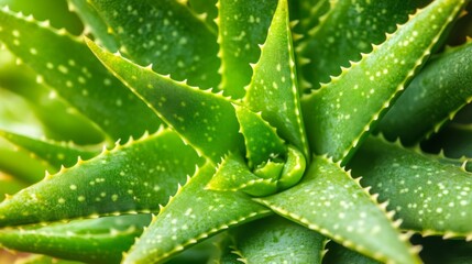 Close-up of Spiky, Green Aloe Vera Plant Leaves