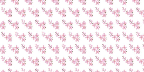 Seamless Floral Pattern with Pink Blossom Petals on Transparent Background, Delicate Flower Petals, Design for Fabric, Wallpaper, and Stationery