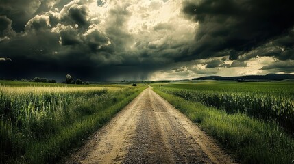 Fototapeta premium Storm over the road in the countrtyside, heavy clouds on sky