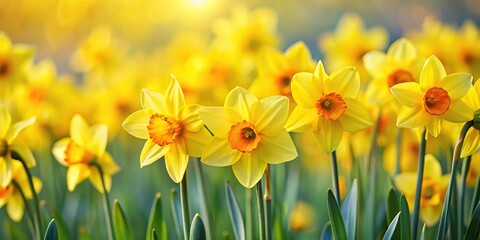 Obraz premium European Spring flowering Yellow Daffodil covered with snow