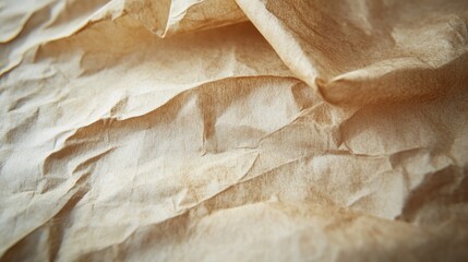 A Close-Up of a Crumpled, Tan-Colored Paper Sheet