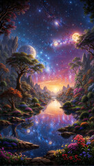 landscape with moon and stars