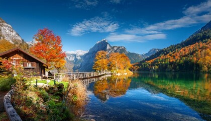 Fototapeta premium captivating autumn scene near hinterer langbathsee lake